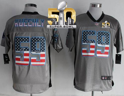 Nike Panthers #59 Luke Kuechly Grey Super Bowl 50 Men's Stitched NFL Elite USA Flag Fashion Jersey